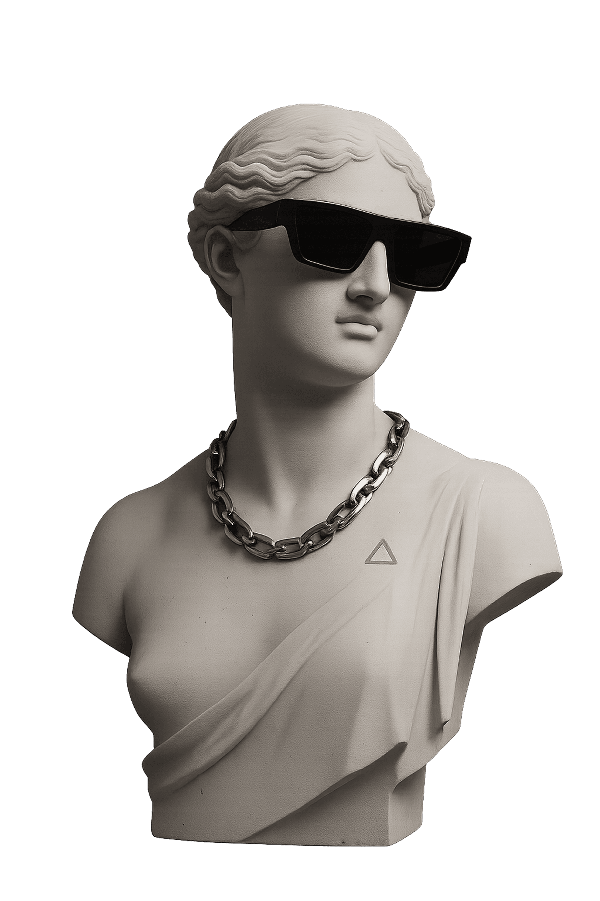 Stone statue wearing black sunglasses